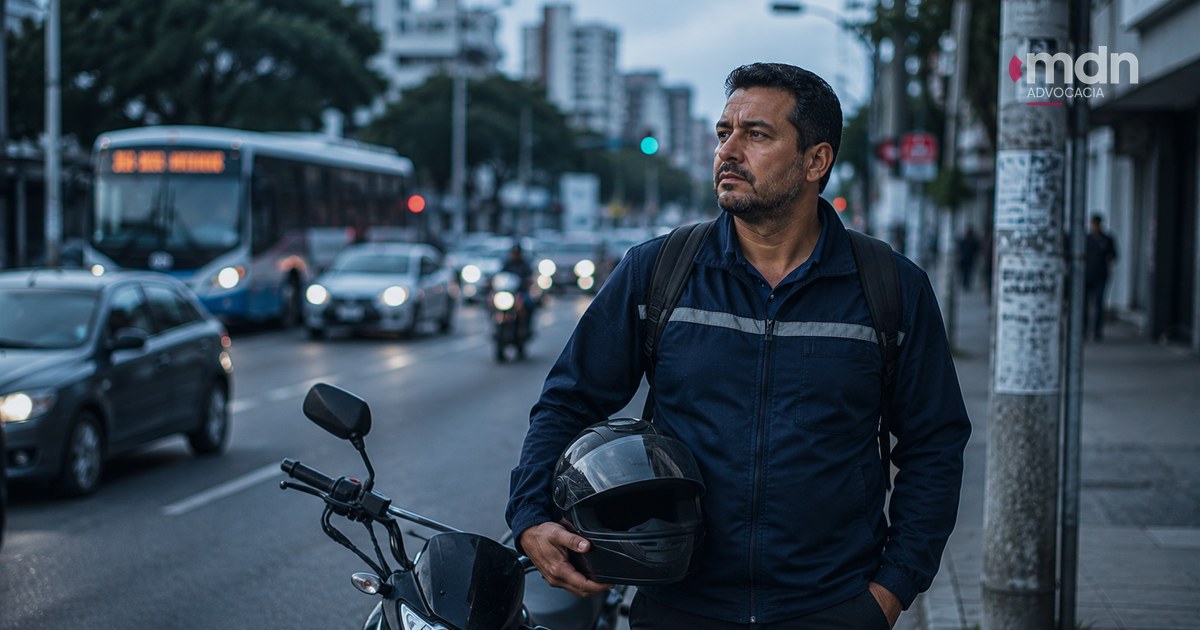 Trabalhador no trajeto entre casa e trabalho avaliando direitos após acidente Trabalhador no trajeto entre casa e trabalho avaliando direitos após acidente