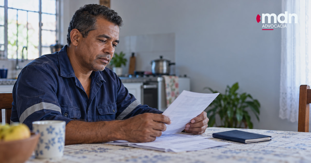 Trabalhador organiza documentos após um acidente elétrico no trabalho Trabalhador organiza documentos após um acidente elétrico no trabalho
