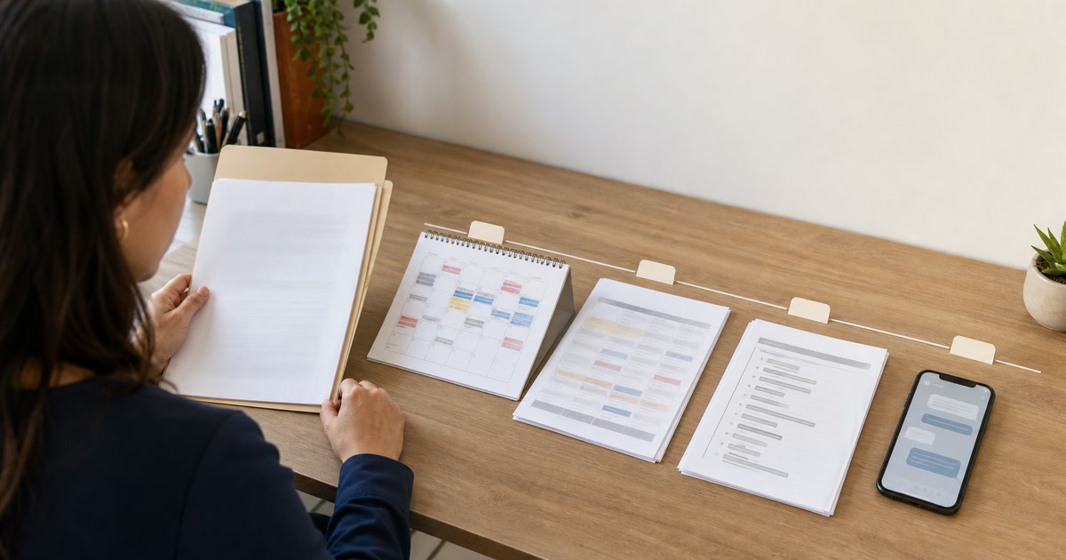 Provas da síndrome de burnout no trabalho Trabalhadora organiza documentos médicos e registros do trabalho para formar uma linha do tempo
