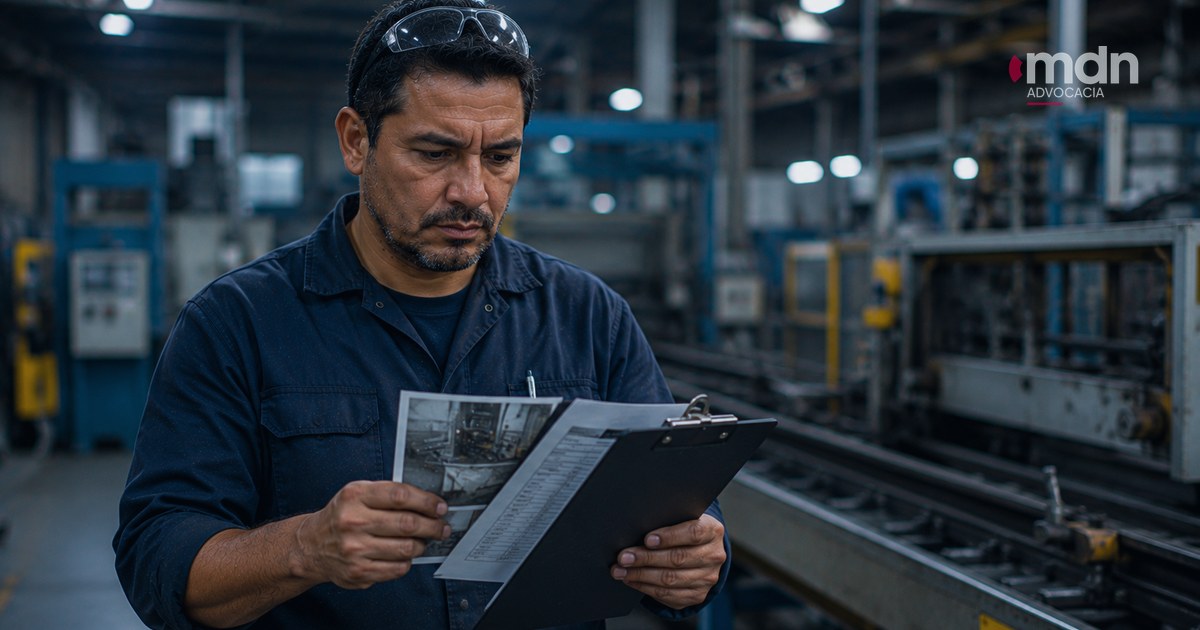 Trabalhador reunindo documentos para provar acidente de trabalho Trabalhador reunindo documentos para provar acidente de trabalho