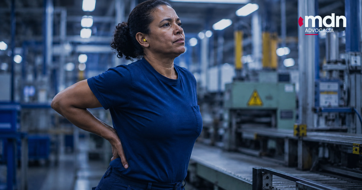Trabalhadora em ambiente industrial sente dor na coluna relacionada às condições de trabalho Trabalhadora em ambiente industrial sente dor na coluna relacionada às condições de trabalho