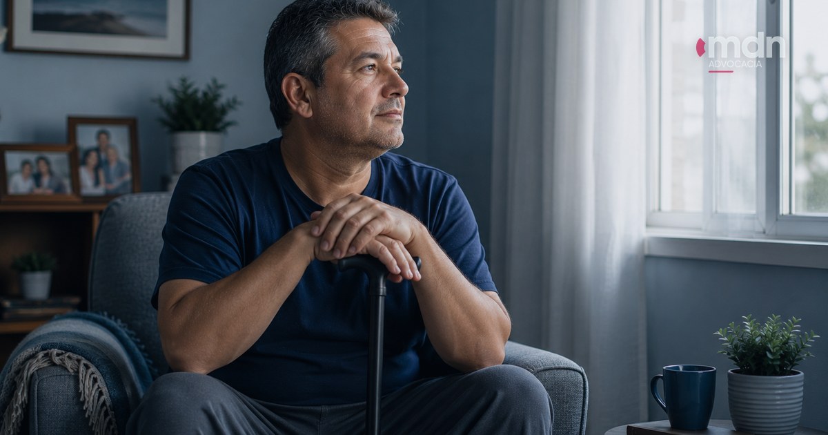Trabalhador analisando o cálculo da pensão vitalícia por acidente de trabalho Trabalhador analisando o cálculo da pensão vitalícia por acidente de trabalho