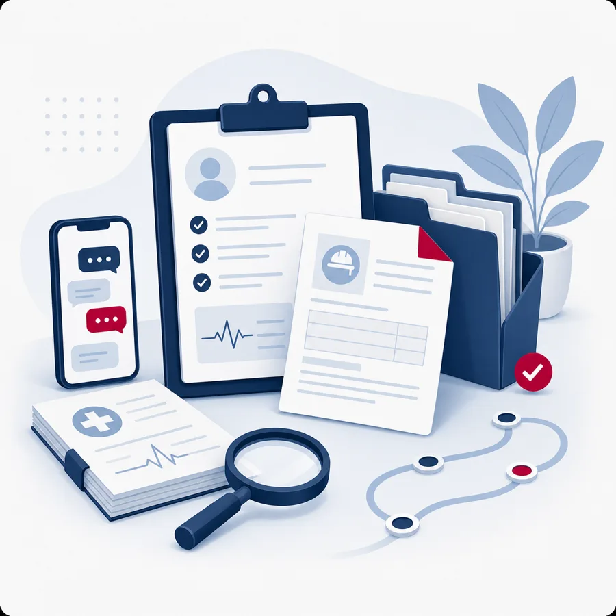 Documentos, prontuário e anotações usados para provar síndrome de burnout relacionada ao trabalho