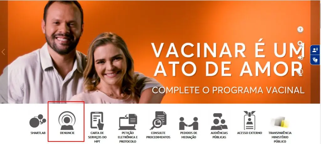 ícone de denúncias do site do Ministério Público do Trabalho